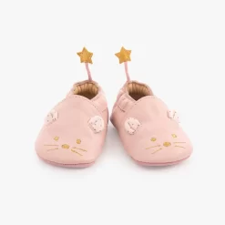 Moulin Roty Chaussons Cuir Souris Rose -Magasin bébé 664523 2 gris 1
