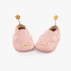 Moulin Roty Chaussons Cuir Souris Rose