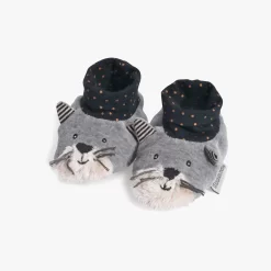 Moulin Roty Chaussons Chat Gris Clair Fernand