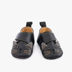 Moulin Roty Chaussons Cuir Chat Noir -Magasin bébé 666524 1 gris 3