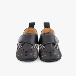 Moulin Roty Chaussons Cuir Chat Noir -Magasin bébé 666524 2 gris 3