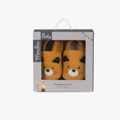 Moulin Roty Chaussons Cuir Chat Moutarde -Magasin bébé 666527 2 gris 4
