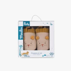 Moulin Roty Chaussons Cuir Lion Beige 6-12 Mois -Magasin bébé 669753 2 gris