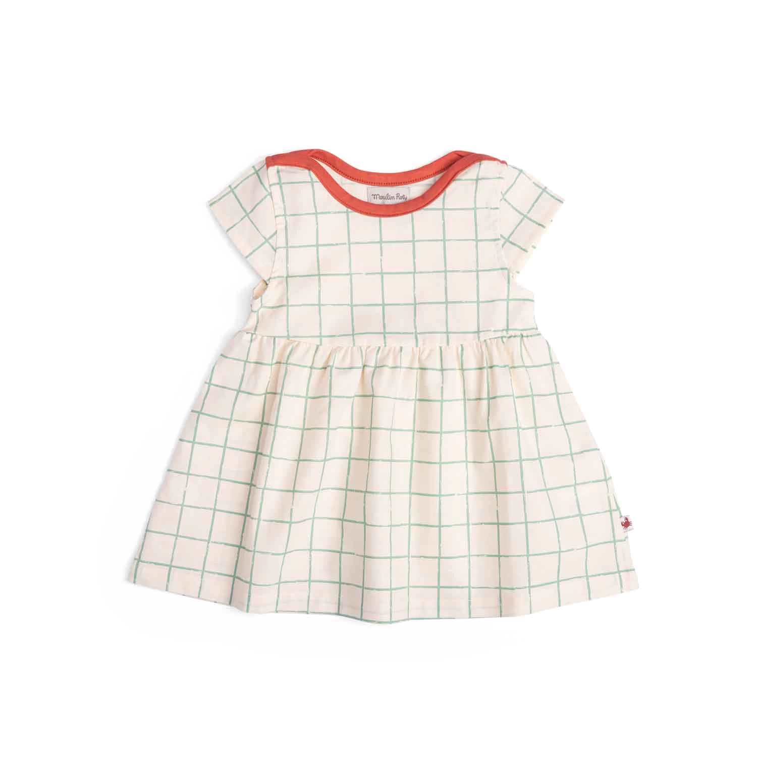 Moulin Roty Heidi Robe Coton écru Carreaux Verts