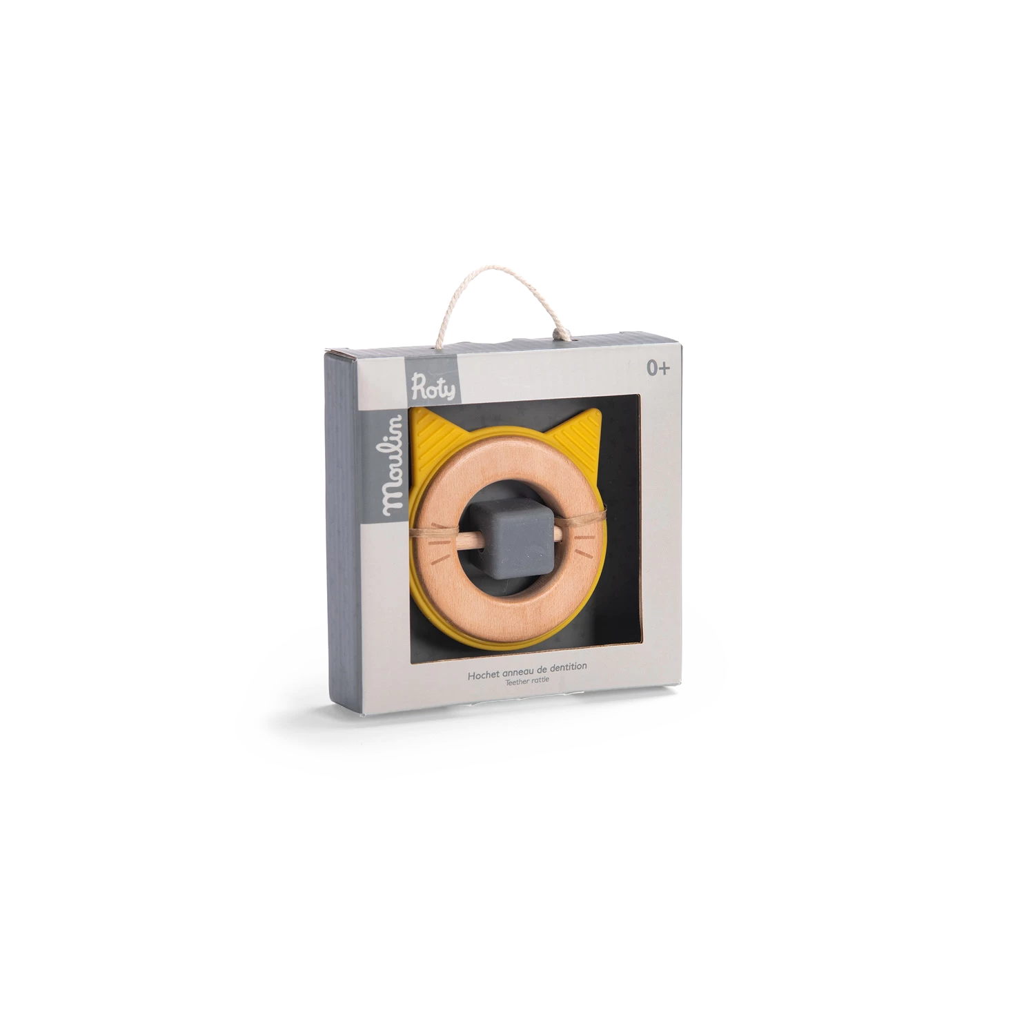 Moulin Roty Hochet Anneau De Dentition Bois Et Silicone Chat – Image 2